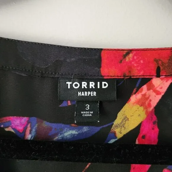 Torrid Harpwr Georgette Zip Front 3/4 Sleeve Blouse Size Women's Plus 3X - Picture 9 of 10